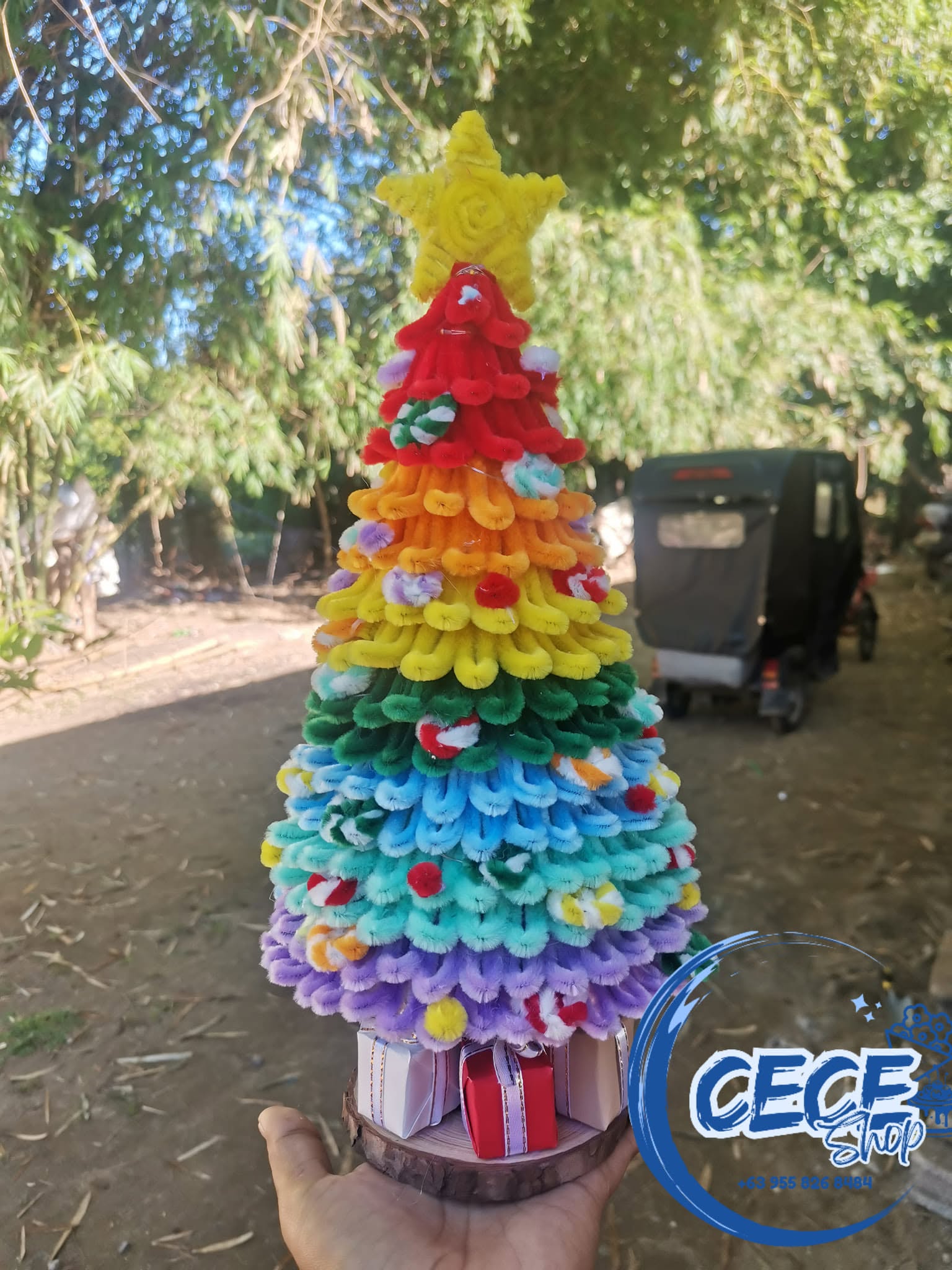 Rainbow fuzzy-wire Christmas tree
